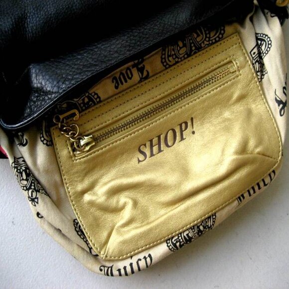 RARE Y2K Juicy Couture Black Leather Hand Bag Heart Crystal - Picture 5 of 15